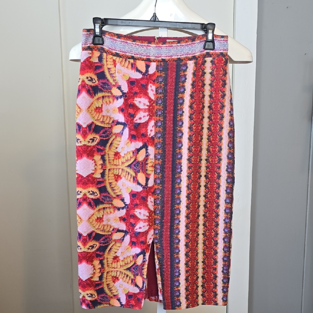 Maeve Multicolor Patterned Midi Skirt — Red, Pink, Yellow, Purple